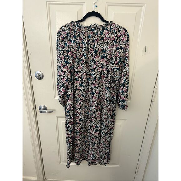 Terra & Sky Dress Multicolor Floral Smocked Midi Side Slits, Sz XL - Picture 2 of 10